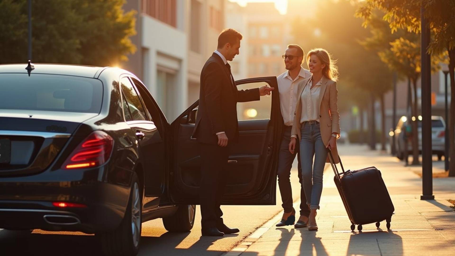 un chauffeur privé à Marseille accueillant des clients dans une berline de luxe